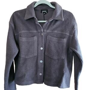 Monrow Teddy Fleece Cropped Trucker Jacket Size XS Button Down Faded Black